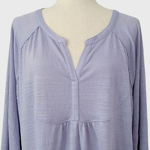 Sonoma Purple Textured Split V-neck Gathered Long Sleeve Stretch Blouse Size 2X - Picture 5 of 9
